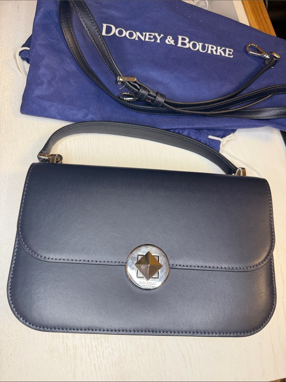 Dooney & Bourke Navy Leather Shoulder Bag with Star Turn-Lock